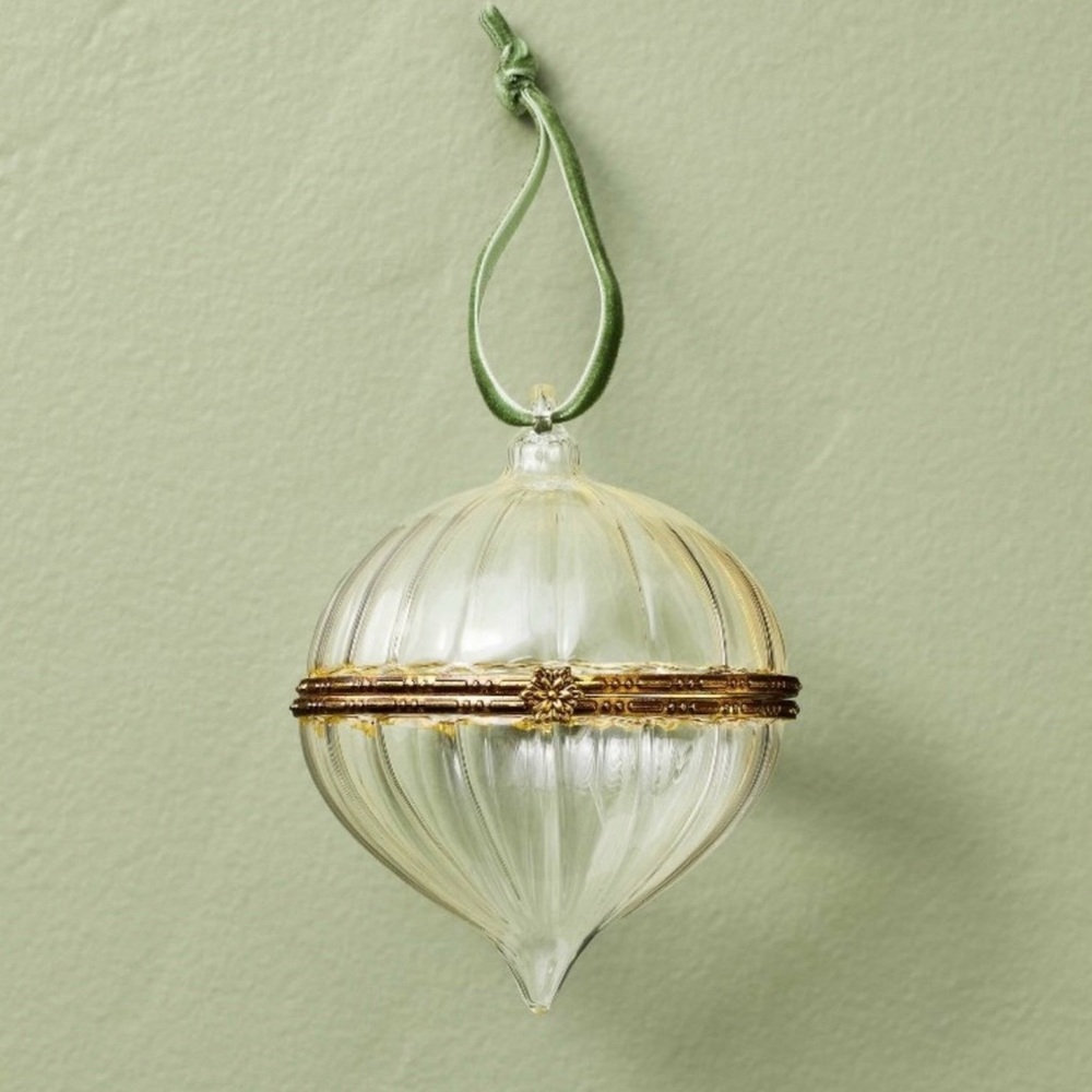 Hearth & Hand Magnolia Holiday Hinged Ribbed Glass Christmas Tree Ornament NEW